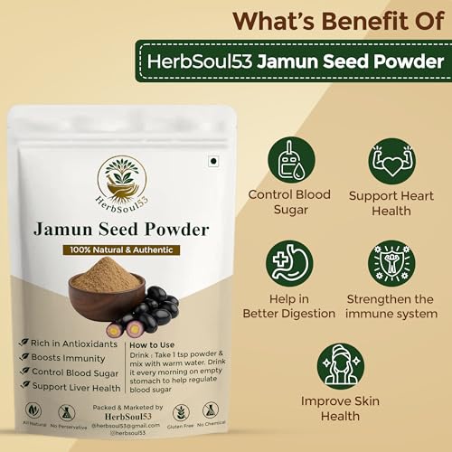 Image of HerbSoul53 Jamun Seed Powder For Diabetes 200gm | Pure & Organic Jamun Beej /Jambu Guthli Powder Ayurvedic Churna for Diabetes Support, Blood Sugar Balance, Digestion & Antioxidants | No Preservatives