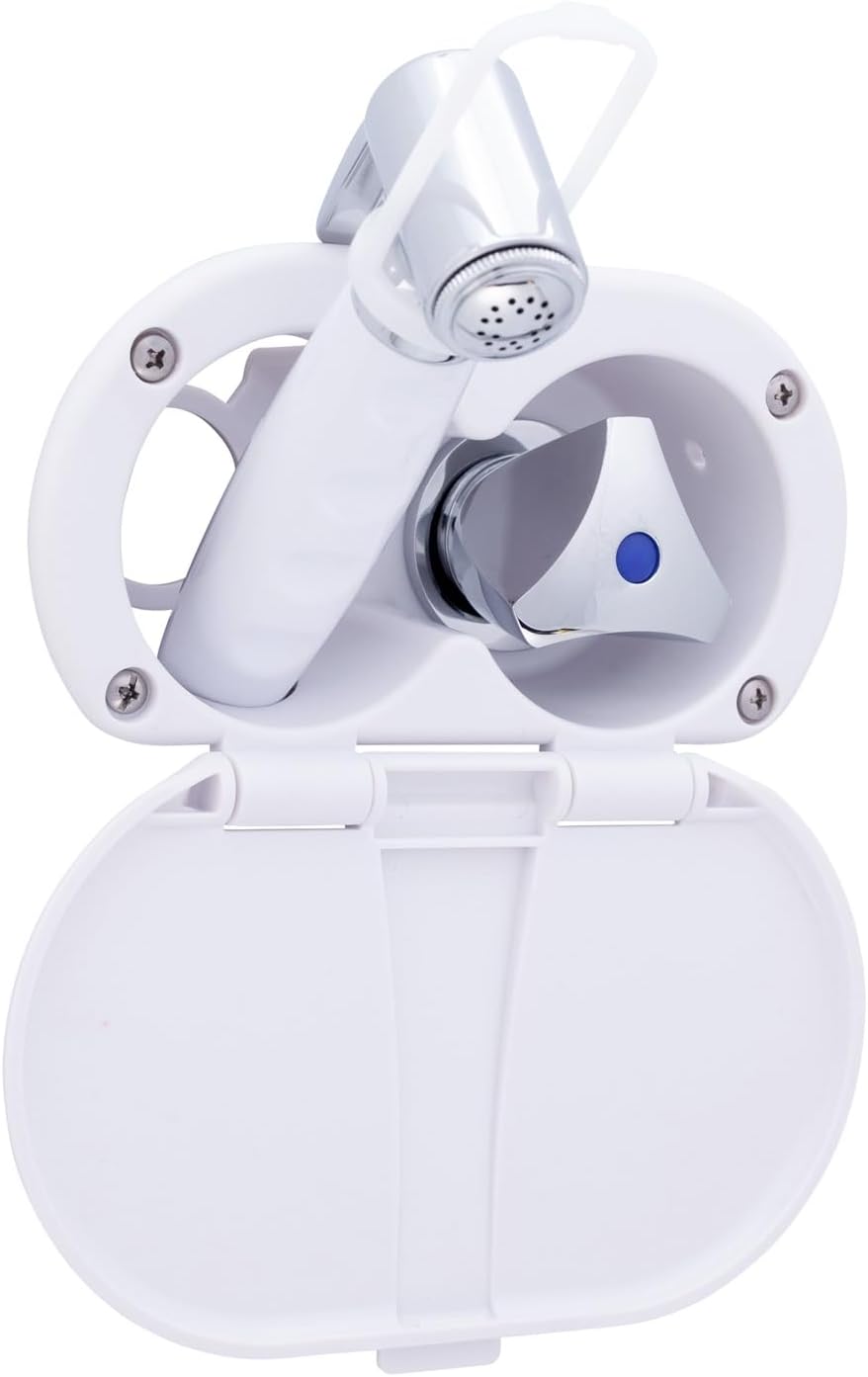 Ambassador Marine Trinidad- Transom Shower (Cold Only), Arctic White Cup & Lid, Hammer-Head Arctic White Sprayer, 10' White Rubber Hose, Chrome Trinidad Handle - 136-0214-AW-W