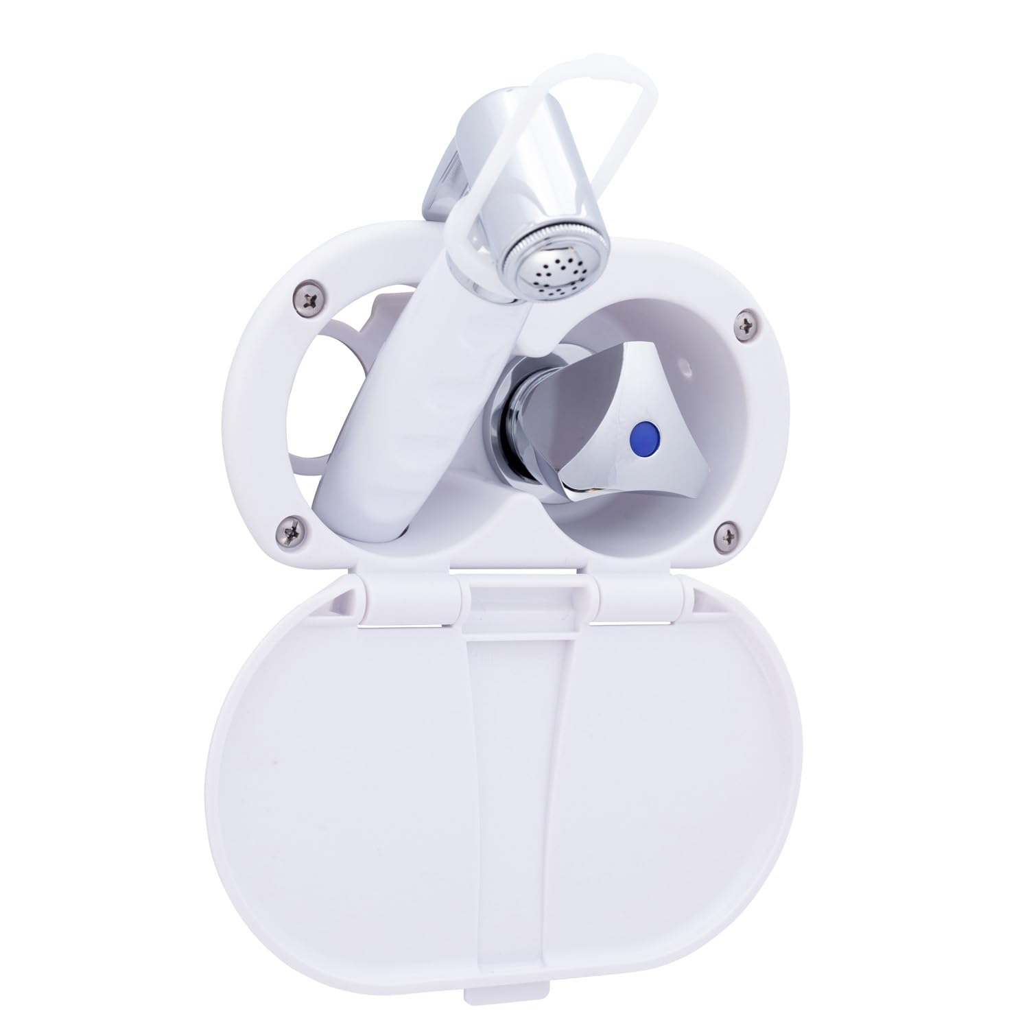 Ambassador Marine Trinidad- Transom Shower (Cold Only), Arctic White Cup & Lid, Hammer-Head Arctic White Sprayer, 10' White Rubber Hose, Chrome Trinidad Handle - 136-0214-AW-W