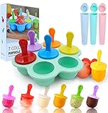 Dyroe Molde Helados Silicona,Moldes para Hielo Sin BPA y Reutilizable,Mini Moldes Helados Bebé, con 3 Tiras Largas Moldes Paletas,Multifuncional Moldes de Paletas para Niños