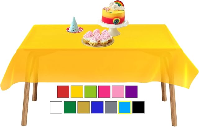 YANGTE 4 Pack Plastic Tablecloth Disposable Rectangle Table Covers 54 in x 108 in for Tables Indoor or Outdoor Parties Birthdays Weddings Christmas(Yellow)