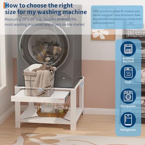 Image of Garvee 29 inch Wide Laundry Pedestal for Washer and Dryer with Pullout-Shelf, Pedestal Universal Fit Anti-Vibration Washing Machine Stand with Base Storage, 800 lbs Capacity, White