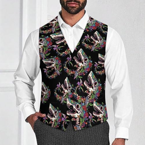 Shark Sugar Skull Mexico Dia De Los Trendy Vest Suit for Men V Neck Formal Dress Waistcoat Vests Business Slim Fit4