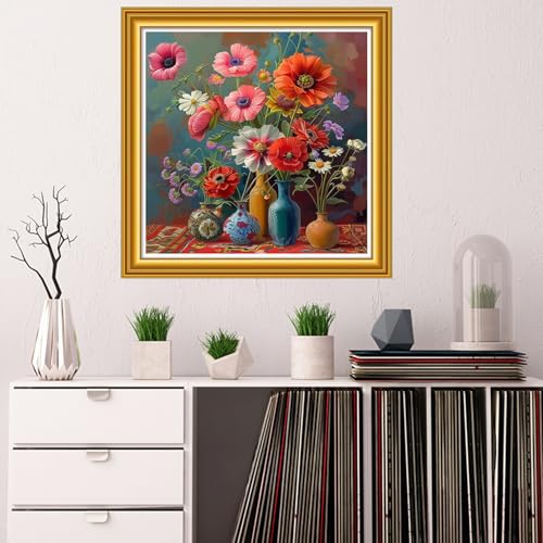 Image of Dooxvey Counted Cross Stitch Kits for Adults 11CT Printed Cross-Stitch Patterns Cross Stitching Embroidery Kit Stamped or Counted Needlepoint Kits- Beautiful Flowers 18x18 inch