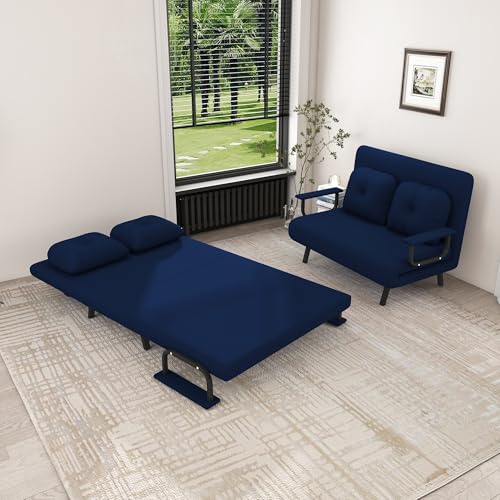 Image of Montary 5-in-1 Folding Sofa Bed for Two 71.6 inch Wide Convertible Chair with 5-Position Adjustable Backrest Pillow, Space-Saving Sleeper for Living Room Bedroom Office,Blue