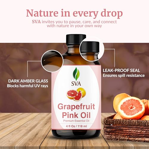 Image of SVA Grapefruit Essential Oil Pink - 4 Fl Oz - for Diffuser, Skin & Hair Care - Ideal for Massage & DIY Blends- with Dropper