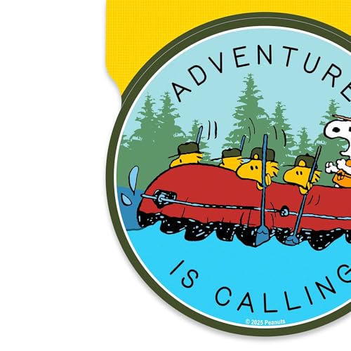 Image of Peanuts Snoopy Adventure is Calling Adhesive Vinyl Decal - Fun Snoopy Canoe Sticker for Car, Water Bottle or Laptop