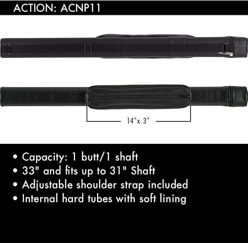 Miniatura 3 de Action ACNP11 - Estuche rectangular de vinilo duro para taco de billar, 1 x 1, estuche para taco de billar, color negro