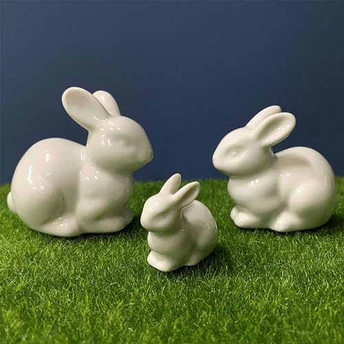 Basuo-9Q Set of Mini Ceramic Rabbit Figurines, Porcelain Easter Bunny Decorations for...