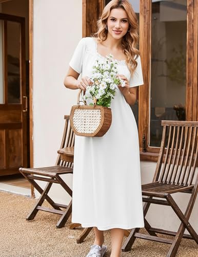 Image of Ekouaer Long Nightgowns for Women Short Sleeve House Dress with Pockets