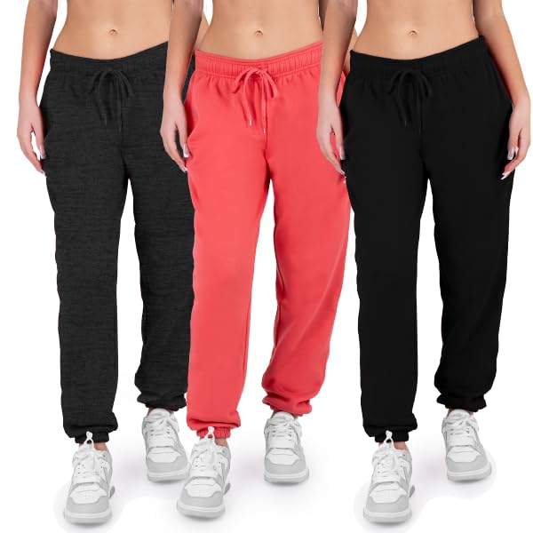 3 Pack Womens Sweatpants Comfortable Fleece Ladies Joggers