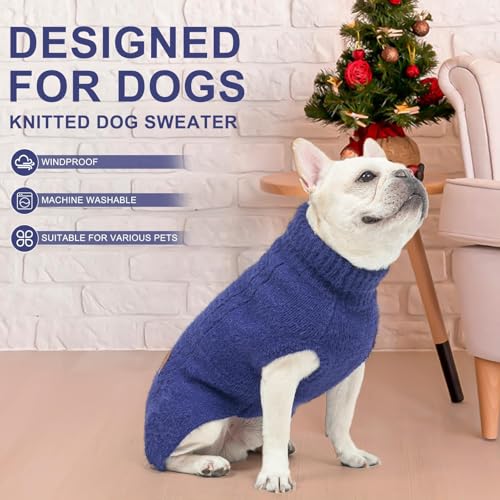 Image of BEAUTYZOO Dog Sweaters for X-Small Dogs, Knit Clothes with Harness Hole | Turtleneck Pullover Fall Winter Knitwear, Fuzzy Fleece Cold Weather Coat for Girl Boy Puppy, Warm Pet Sweatshirt, Navy XS
