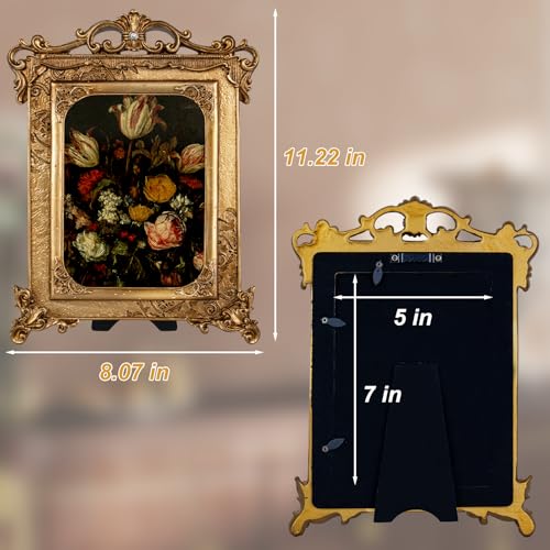 Image of 5x7 Victorian Gold Picture Frame, Baroque Vintage Ornate Design, Glass Front, Tabletop & Wall Display, Vertical Orientation