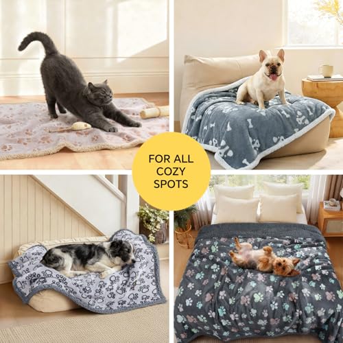 Image of Luciphia Waterproof Pet Blankets Whith Paw Print for Couch Sofa Bed Cover, Liquid Pee Proof Soft Fluffy Dog Blanket Washable, Reversible Furniture Protection Puppy Cat, Khaki, Medium(57 inch x 40 inch)