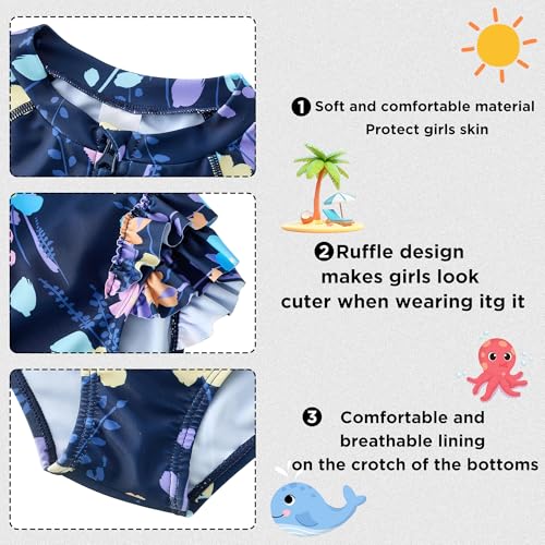 Image of UMELOK Girls Long Sleeve Rash Guard One Piece Swimsuits UPF 50+ Ruffle Zipper Bathing Suit 4-10 Years