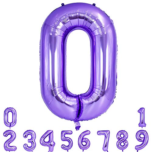 Image of TONIFUL 40 Inch Purple Large Numbers Balloon 0-9 Birthday Party Decor,Foil Mylar Big Number Balloon Digital 0 for Birthday Party,Wedding, Bridal Shower Engagement Photo Shoot, Anniversary