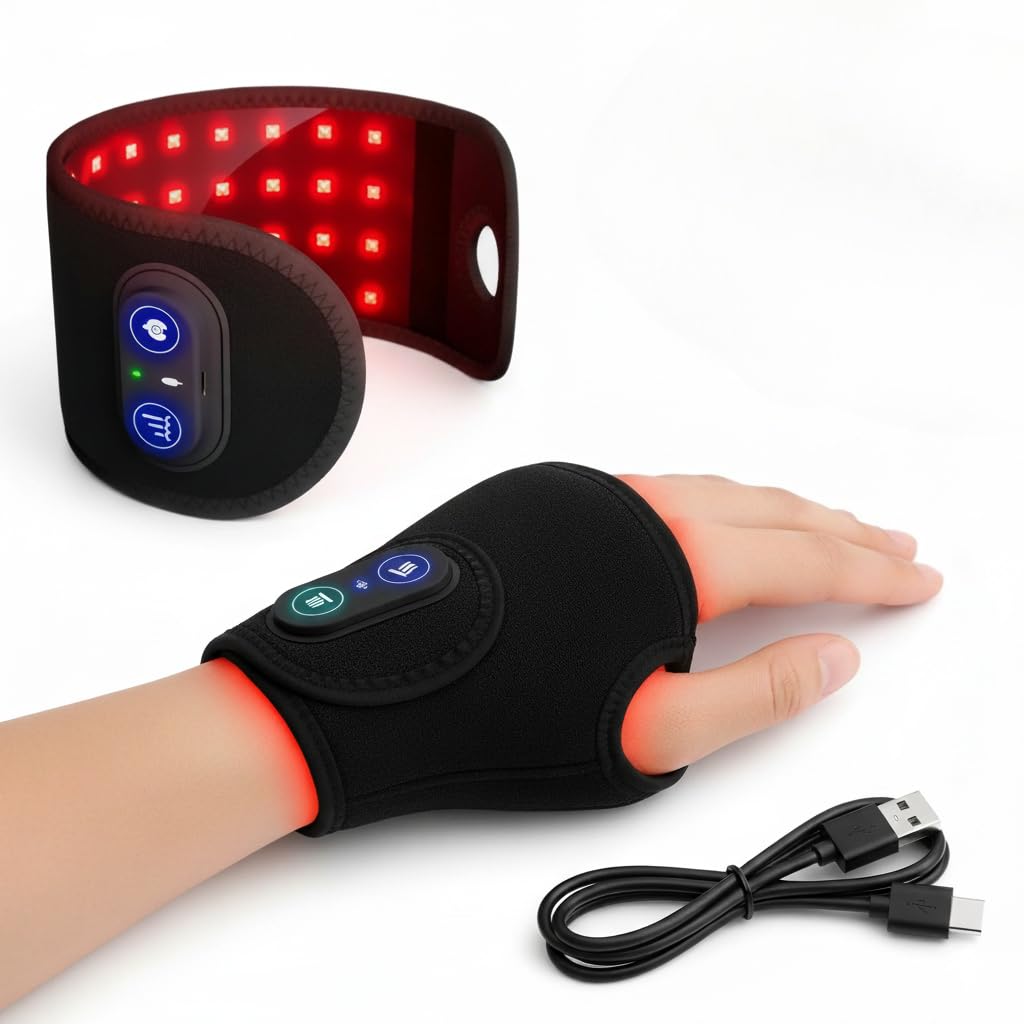 Infrarot Handgelenkband mit 48 LED, Ergonomisch, Wiederaufladbar, Handgelenk Therapieband für Entspannung, Muskelregeneration & Durchblutung (2pcs)