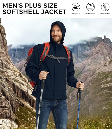 wantdo Men's Plus Softshell Jackets Lightweight Fleece Lined Jacket Plus Size Hooded Jacket Waterproof Windbreaker3
