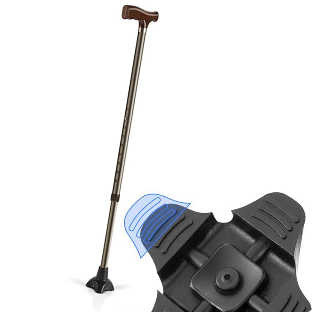 Bastón cuádruple de Aluminio para Ancianos, bastón Ajustable con Base de Cuatro Patas para Hombres y Mujeres con Altura 140-180 cm, soporta hasta 100 kg