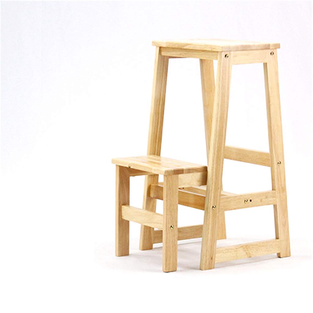 Escalera de madera de dos escalones, taburete de escalera de altura de doble color, estante de almacenamiento de madera maciza, accesorios de metal, escalera para el hogar/natural/29 x 48 x 70 cm