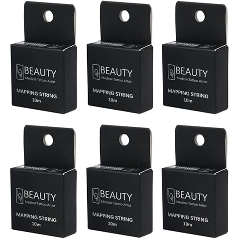 XIAOYU 10M Brow Mapping String Pre-Inked Measuring Tool for Eyebrow Tattoo Microblading Makeup Supplies, Black Box, White Ink Cover