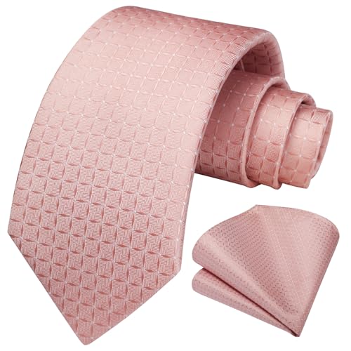 Image of HISDERN Mens Ties Plaid Tie and Pocket Square Set Classic Woven Formal Checkered Neckties & Handkerchief Wedding Party