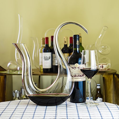 Le Sens Amazing Home Swan Wine Decanter 100% Hand Blown Lead-Free Crystal Glass, Prepackaged Red Wine Carafe, Mother's Day Wine Gift, Wine Accessories, Gift Box Wrapped And Free Cleaning Beads Set #TOP2