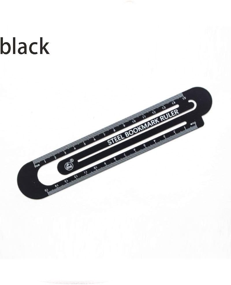 Multifunctional Metal Bookmark and 15cm Ruler, Steel Ruler Scale on Both Sides Hollow Paper Clip Design Bookmark Measuring Tool for Study Classroom Office(Black) image 2