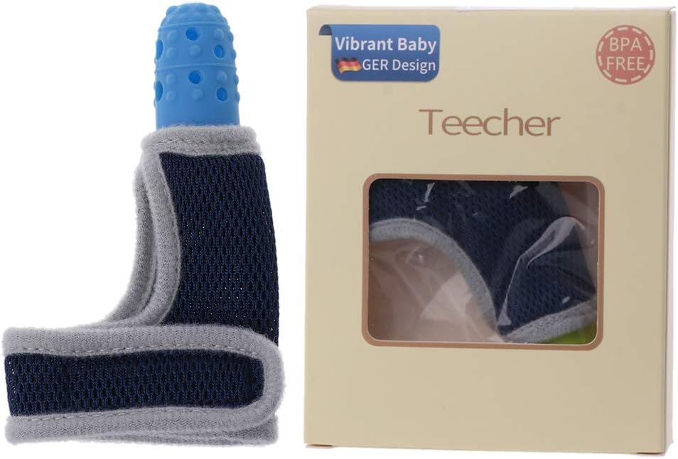 Lyguy Baby Teether, Baby Child Finger Guard Stop Thumb Sucking Wrist Band Baby Nursing Mittens Teether Pacifier Born Dental Care Blue