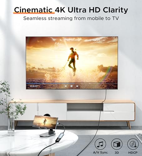 Warrky USB C to HDMI Adapter 4K, [Anti-Interference Gold-Plated Connector] Type C to HDMI Adapter, Thunderbolt 3/4 Compatible with Apple iPad Pro/Air, MacBook Pro/Air, iMac, Samsung Galaxy, Surface - Thumbnail 2
