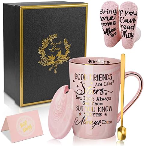 Best Friend, Friendship Gifts for Women - Sister Gifts from Sister - Friendship Gifts for Women Friends - Unique Birthday Gifts for Friends, Her, Sister, BFF - Ceramic Marble Sock Coffee Mug Set 14 Oz