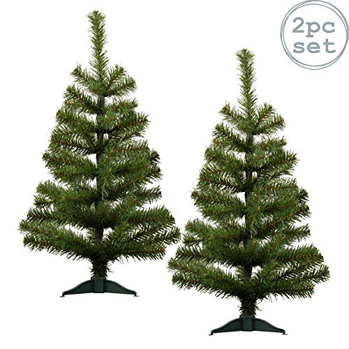 Harbour Housewares 2ft Artificial Christmas Tree with Stand - Green - Pack of