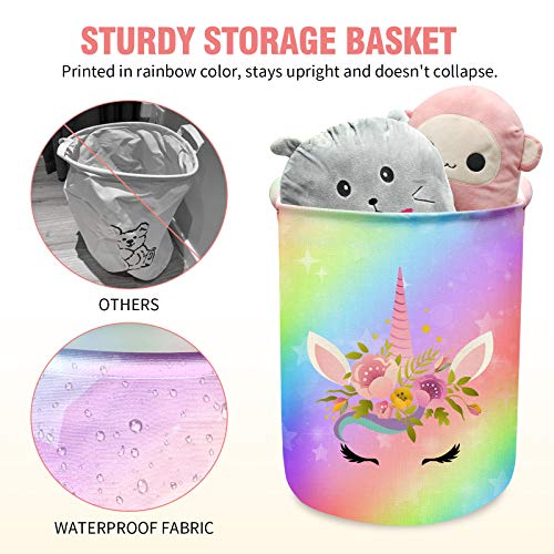 Image of Unicorn Laundry Basket Hamper Large Sized Round Storage Basket Waterproof Bin Collapsible Laundry Basket for Girls Room Organizer, Bedroom Nursery Playroom Clothes (43.3L)
