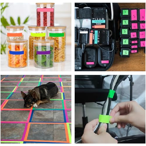 Image of GEYYANG Spike Tape, 6-Pack Colored Gaffers Tape 1 /2 inch x 11 Yards, Black Light UV Reactive, Multipurpose Neon Fluorescent Tape for Stage Marking, Party and Art Crafts