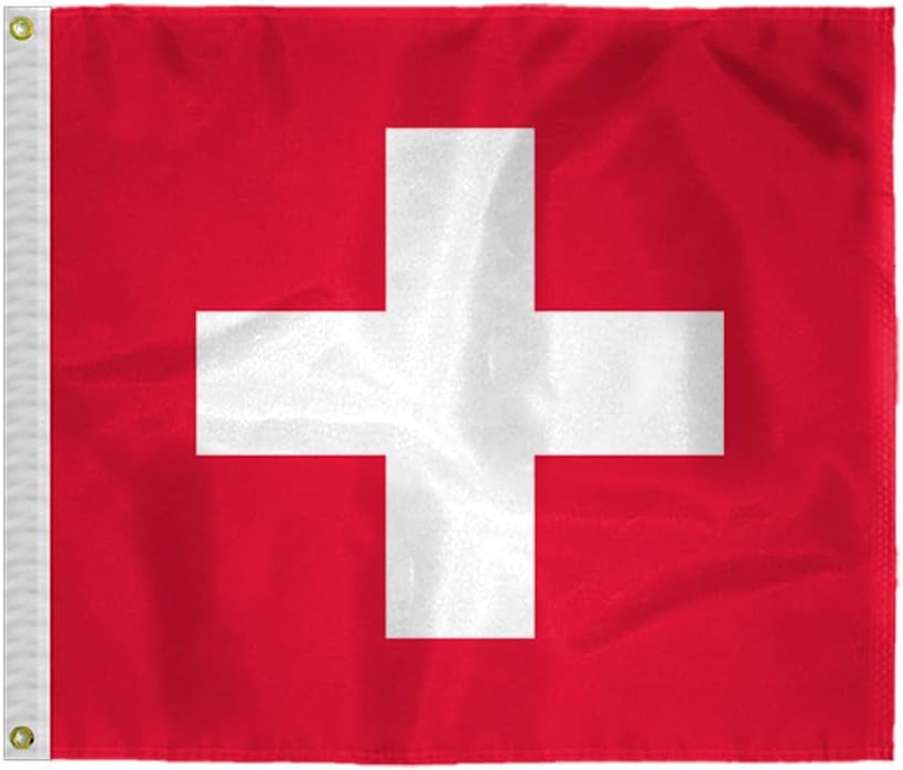 AGAS Switzerland Flag 4' x 4' Ft 200D Nylon Premium Outdoor Swiss Flag with 4 Stitch Hemming/Brass Grommets, Swiss Flags