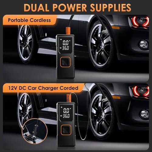 Tire Inflator Portable Air Compressor, 150PSI Cordless/12V DC Air Pump for Car Tires with Pressure Gauge, Auto Shut-Off, Faster Tire Inflator Bike Pump for Car, Motorcycle, Bicycle, Ball — view 5