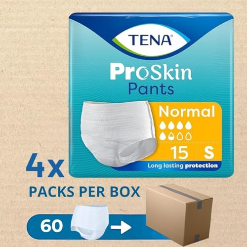 Image of TENA Normal Unisex Adult Diaper Pants Style, Small Size (S) | 15 Units x 4 | 60 Units | Waist 65-85cms | 26-34 inch | 3X Protection | World's Leading Incontinence Brand | For Heavy Urine Leaks