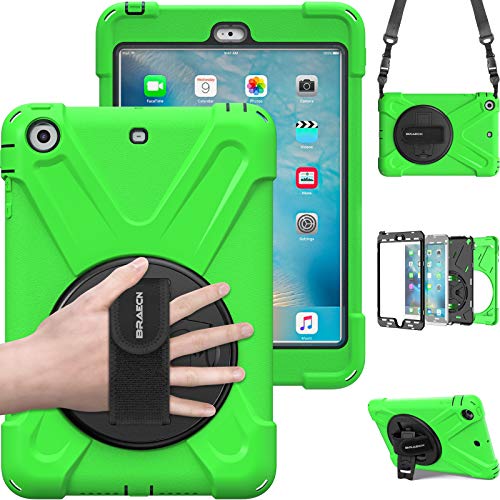 70% Off Discount iPad Mini 1 Case iPad Mini 2 Case iPad Mini 3 Case,BRAECN Rotating Kickstand/ Hand Grip/Adjustable Shoulder Strap Heavy Duty Rugged Kids Cover Case for iPad Mini 1st/2nd/3rd Gen-Green