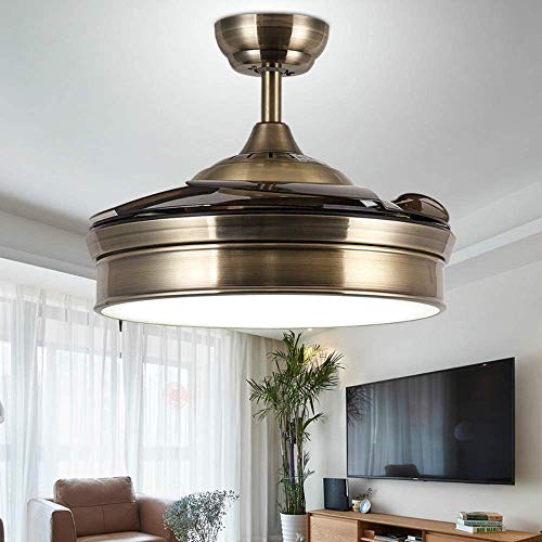 Lighting Groups 42" Reversible Retractable Retro Ceiling Fans with LED Light Remote Control 4 Invisible Brown ABS Blades Livingroom Bedroom Fan Chandelier Indoor Ceiling Light Kits with Fans (Bronze)