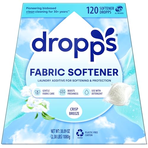 Dropps Laundry Fabric Softener Pods, Crisp Breeze (120 Count) - Fabric Softener Liquid Pods for Fluffy, Soft Fabrics - HE Compatible Mineral Based Ingredients Laundry Supplies
