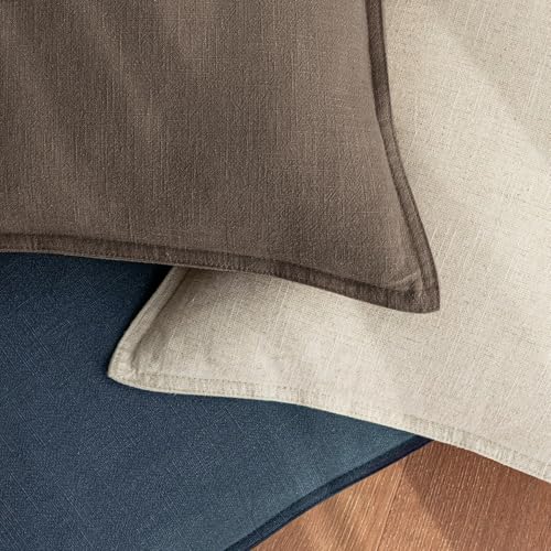 Image of Decorative Linen Solid Throw Pillow Covers 20x20 Inch Set of 2 Coffee Boho Accent Farmhouse Pillows Modern Neutral Home Decor for Couch Sofa Living Room Bed