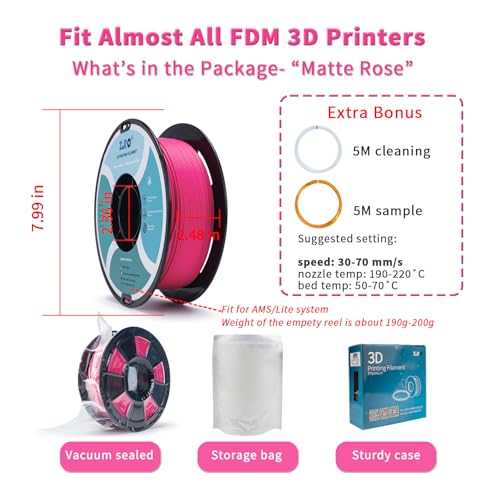 Image of ZIRO Matte PLA Filament 1kg, No-Shine High Toughness Material, Rose | Fit for Most FDM 3D Printer, 1.75mm 1KG Spool, Dimensional Accuracy + /-0.03mm, Colorful PLA FilamenT