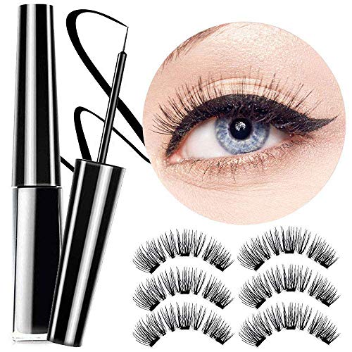 Preisvergleich Produktbild Magnetische Wimpern Eyeliner, Magnetische Wimpern, Magnetic Eyeliner, Magnetischer Eyeliner Eyelashes Kit Wasserdichter, 3 Pair 3D Wimpern Natürliche Look Mit Magnetic Eyeliner