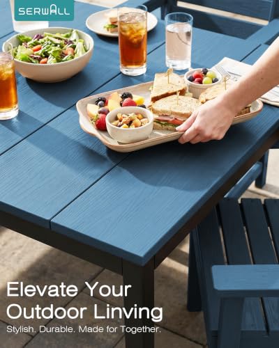 Image of SERWALL Outdoor Dining Set, 9 Piece HDPE Armless Dining Set, Blue