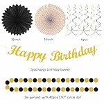 Black Gold Women-Men Birthday Party-decorations - 21pcs Happy Banner,Paper Streamers Lanterns Honeycomb,Tissue Pom Poms Fan,Classroom Birthday Supplies Decor Huglony - Image 3