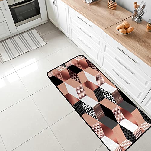 Zhimi Kitchen Rug Anti Fatigue Kitchen Floor Mat ﻿Geometric Pattern In Rose Gold Gray White Black Colors Standing Runner Long Carpet Non-Slip Laundry Rug Rectangle Entryway Mat 39 X 20 Inch #TOP5