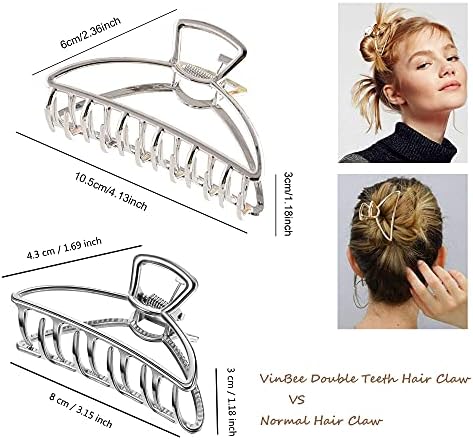 VinBee 3 PC Large Metal Hair Claw Clips Hair Catch Barrette Jaw Clamp for Women Half Bun Hairpins for Thick Hair (4.13 inch)Super Large