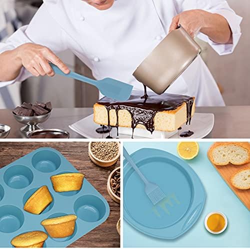 Economical 7in1 Nonstick Silicone Baking Cake Pan Tin Tray Sheet Mould Set for Oven, BPA Free Heat Resistant Bakeware Supplies Mold Tools Kit for Pancake Crepe Cupcake Bread Loaf Muffin Scones Utensil
