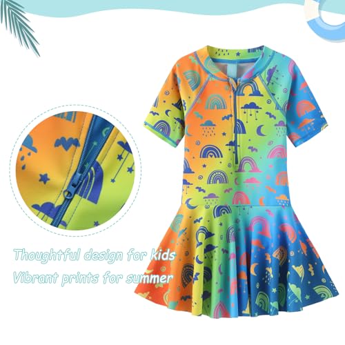 Image of Girls One Piece Swimsuits Short Sleeve Swim Dress for Girls Hawaiian Skirted Bathing Suit Summer Swimwear 3-16 Years