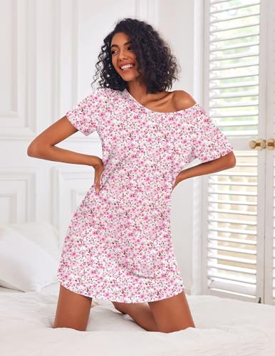 Image of Ekouaer 3 Pack Nightgowns for Women Short Sleeve Sleepshirt Button Down Nightshirt Soft Pajamas Dress Casual Sleepwear